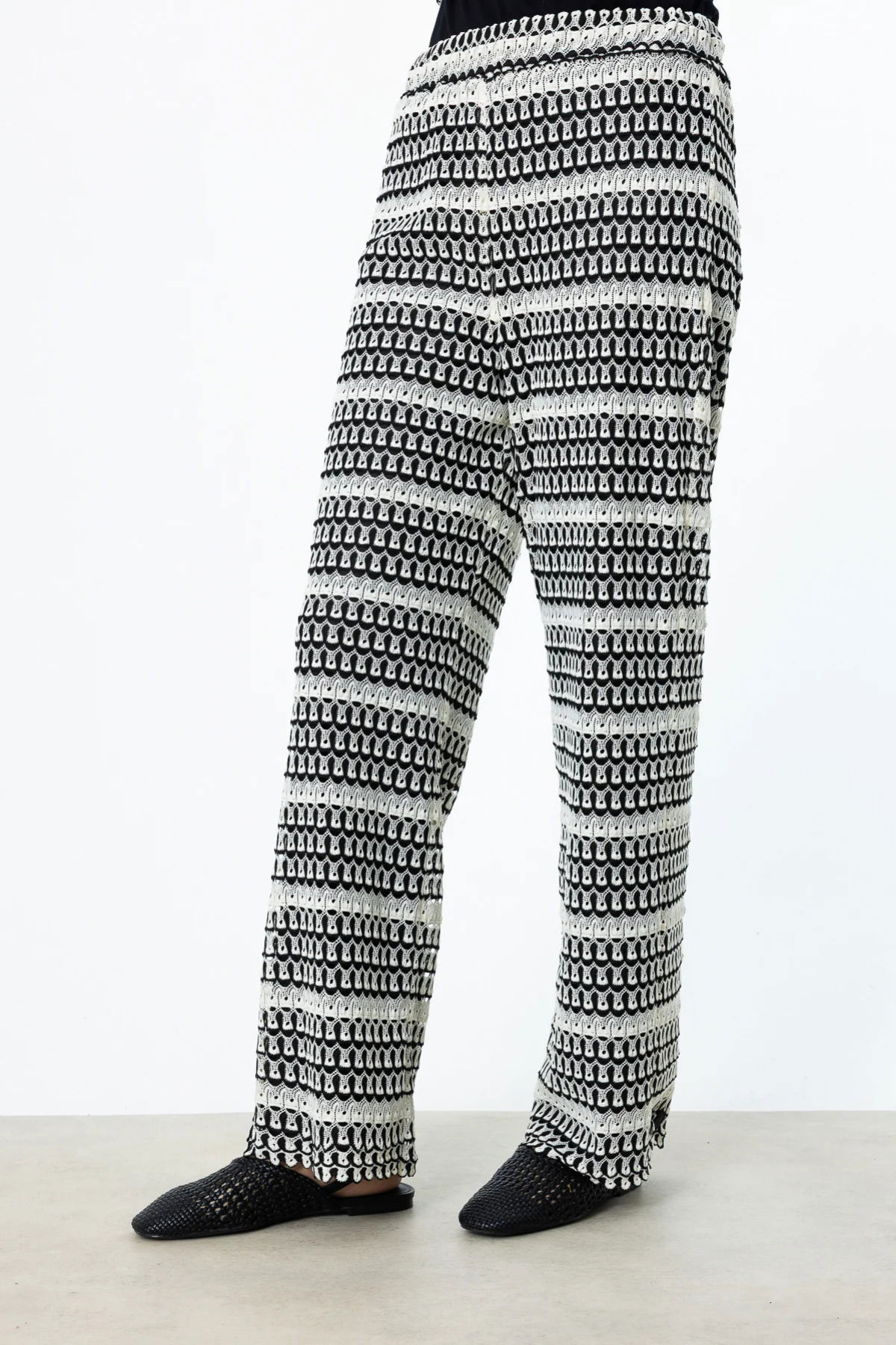 Ekol Kadın Beli Lastikli Dantelli Bol Paça Pantolon 4294 Siyah - 3