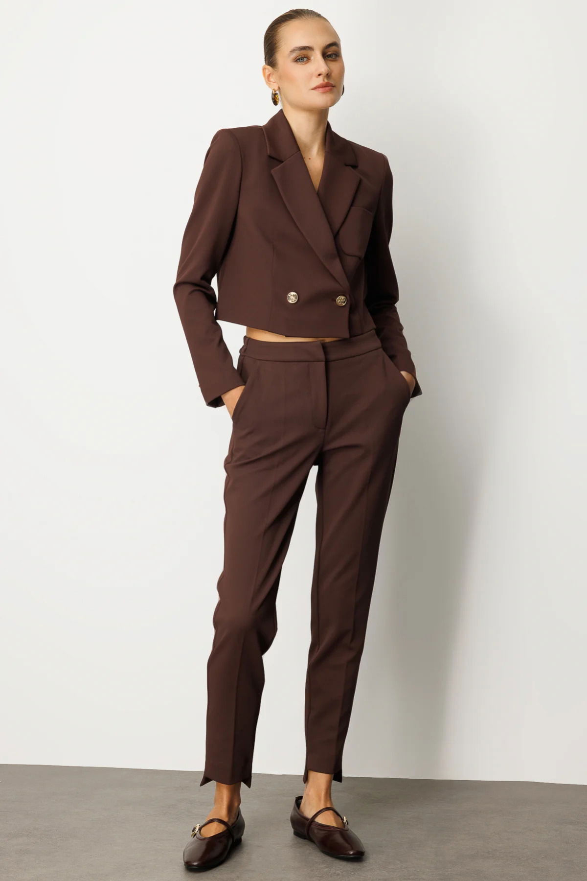 Ekol Kadın Beli Lastikli Dar Paça Pantolon 5031 Kahverengi - 1