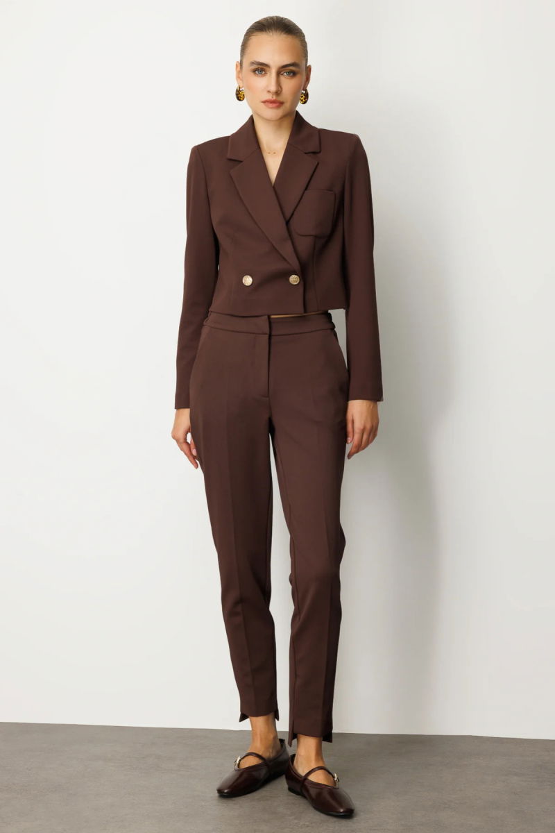 Ekol Kadın Beli Lastikli Dar Paça Pantolon 5031 Kahverengi - 2