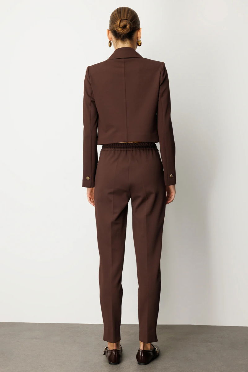 Ekol Kadın Beli Lastikli Dar Paça Pantolon 5031 Kahverengi - 4