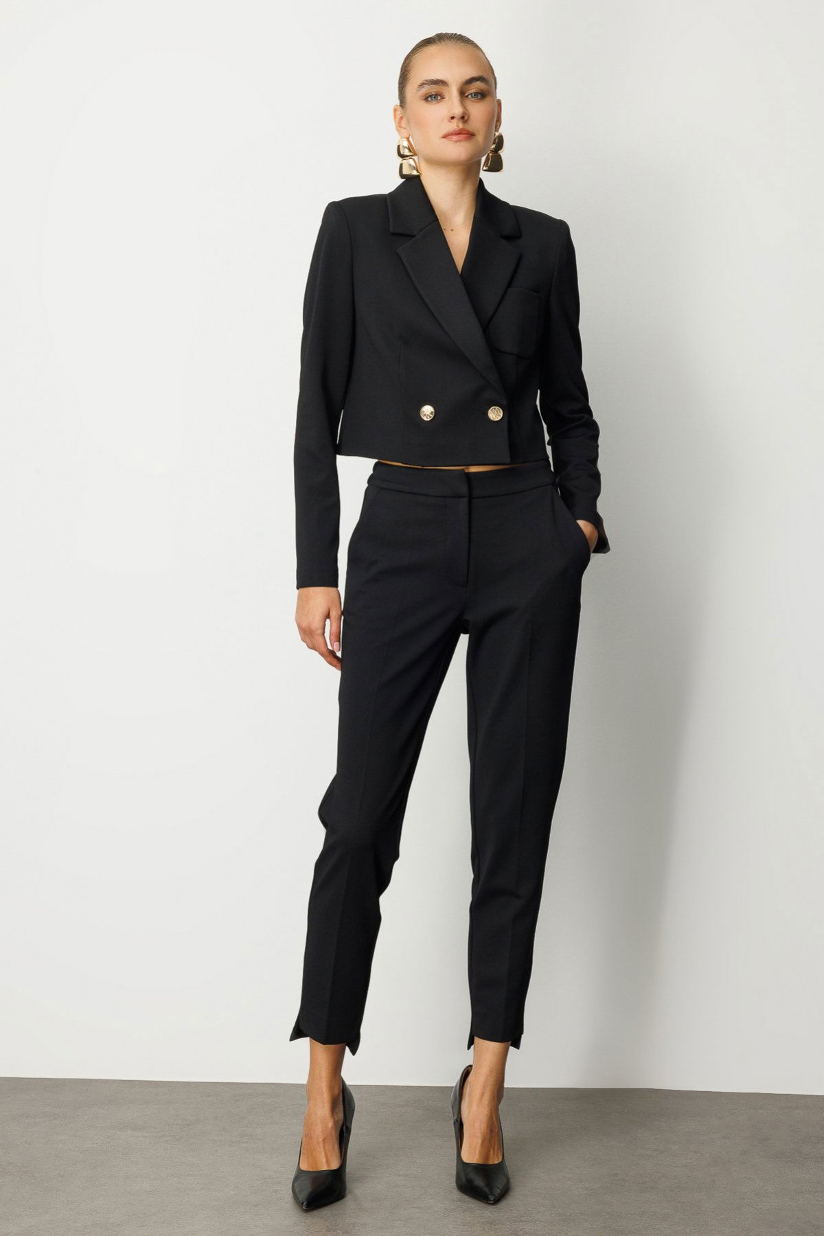 Ekol Kadın Beli Lastikli Dar Paça Pantolon 5031 Siyah - 1