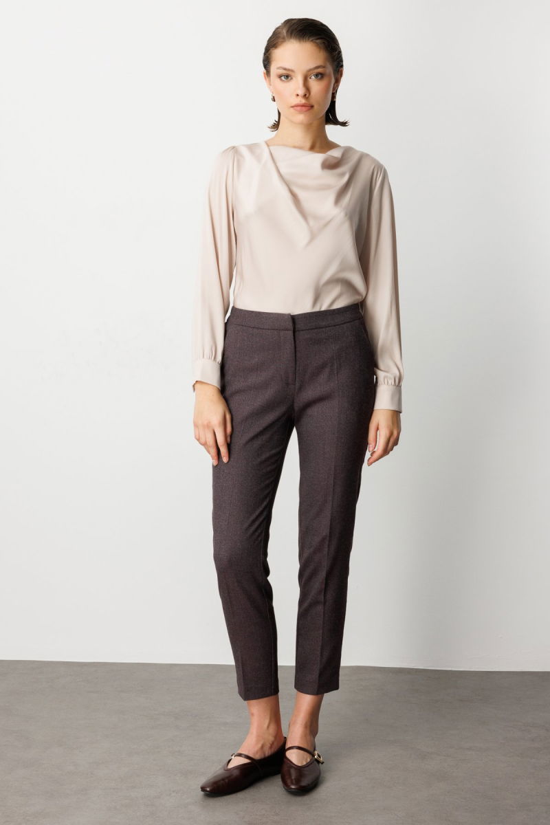 Ekol Kadın Beli Lastikli Dar Paça Pantolon 5175 Bordo - Ekol