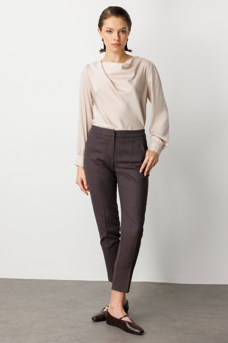 Ekol Kadın Beli Lastikli Dar Paça Pantolon 5175 Bordo - 2