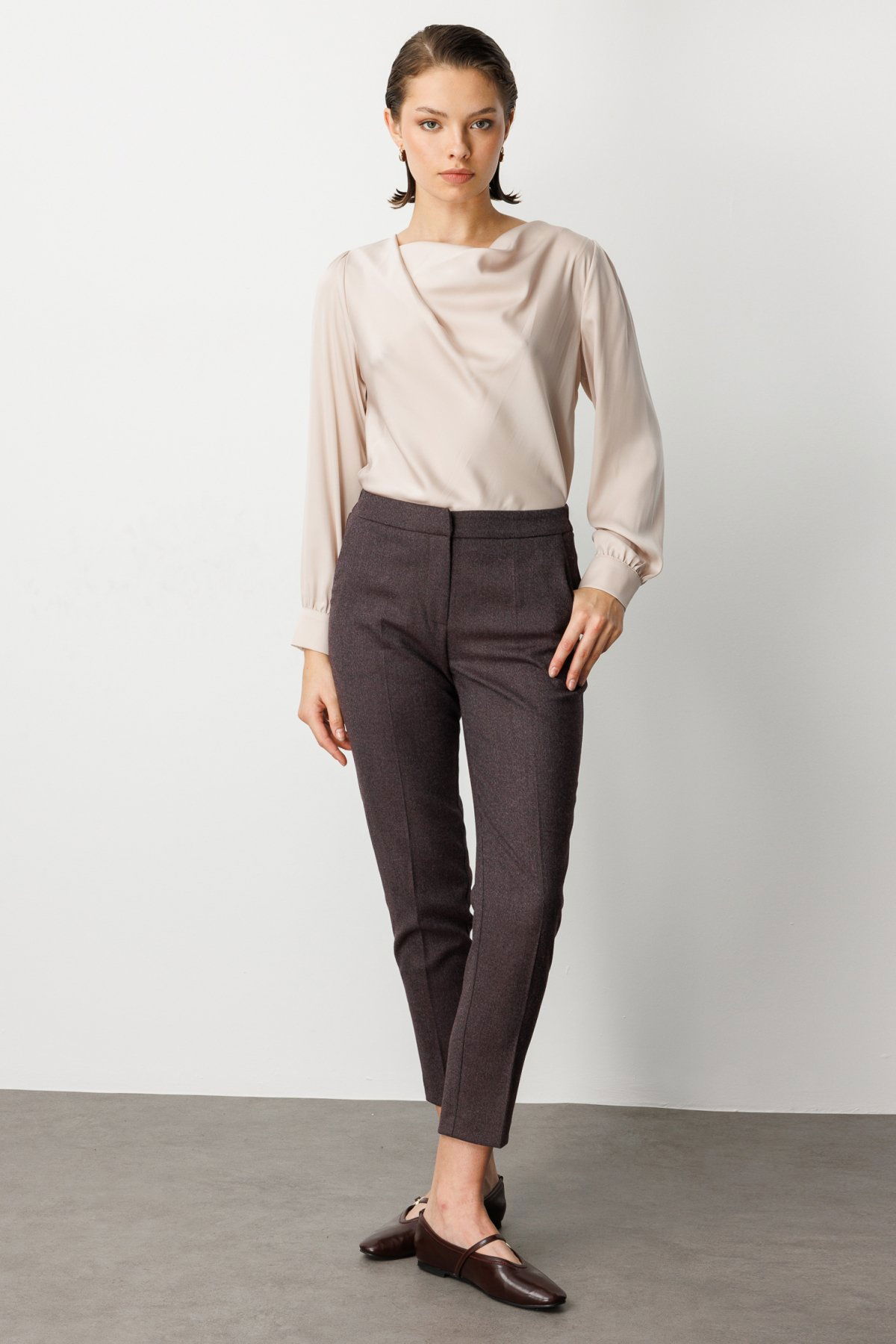 Ekol Kadın Beli Lastikli Dar Paça Pantolon 5175 Bordo - 2