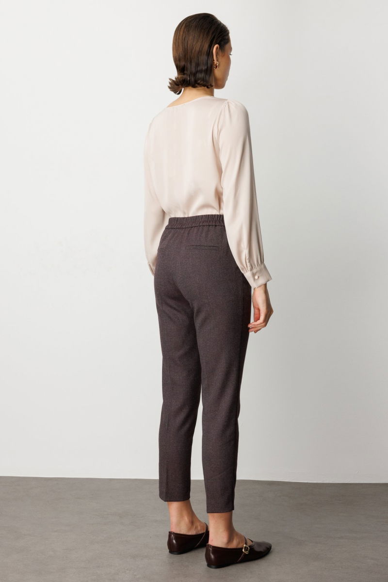 Ekol Kadın Beli Lastikli Dar Paça Pantolon 5175 Bordo - 4