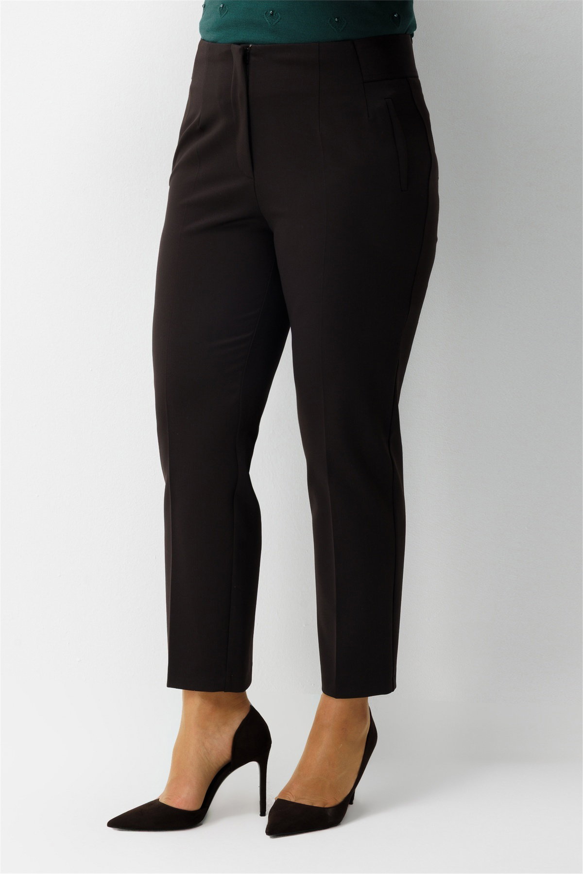 Ekol Kadın Beli Lastikli Dar Paça Pantolon Kahverengi - 3