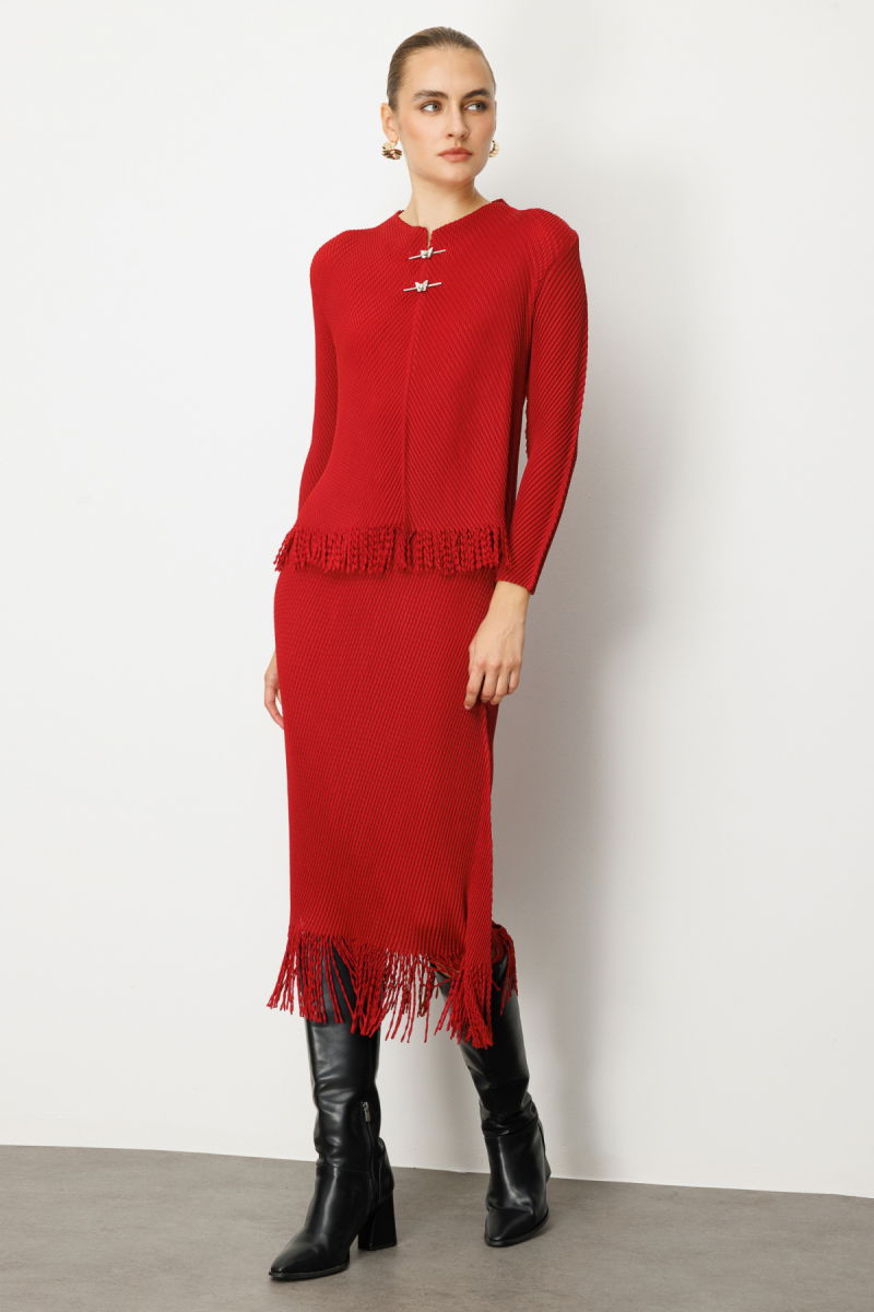 Ekol Kadın Beli Lastikli Püsküllü Etek 3911 Bordo - 2