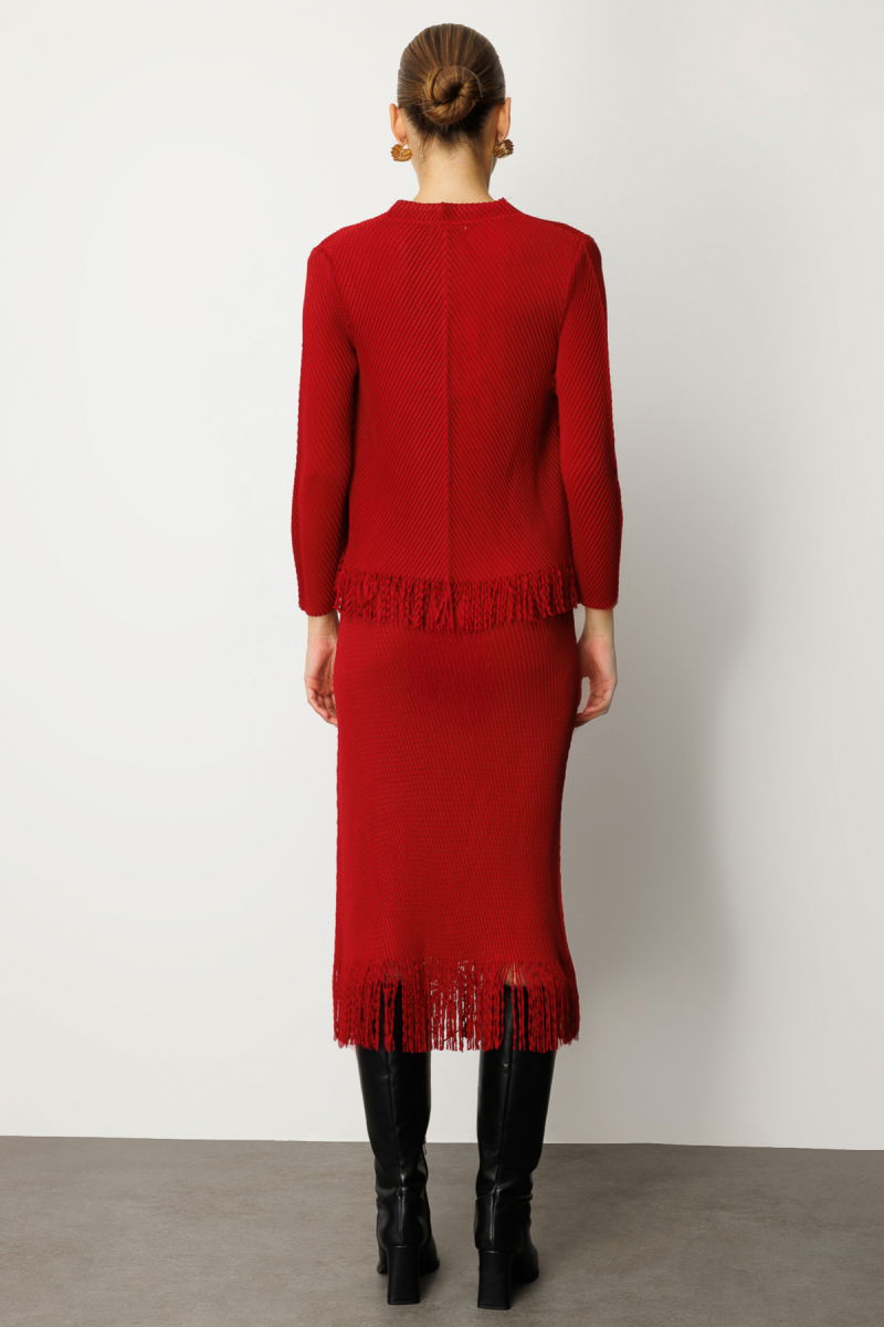 Ekol Kadın Beli Lastikli Püsküllü Etek 3911 Bordo - 4