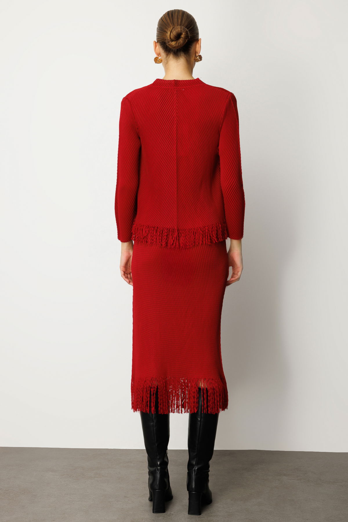 Ekol Kadın Beli Lastikli Püsküllü Etek 3911 Bordo - 4