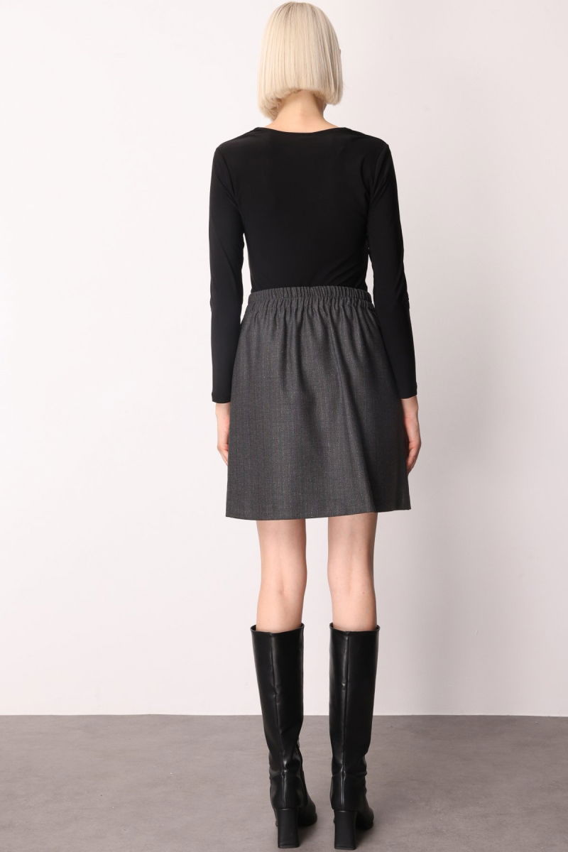 Ekol Kadın Beli Lastikli Süs Düğmeli Mini Etek 2019 Siyah - 4