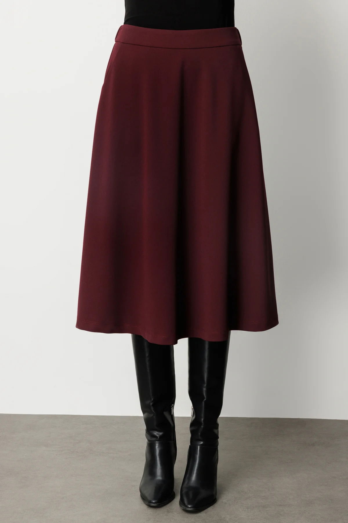 Ekol Kadın Beli Lastikli Volanlı Midi Etek 2023 Bordo - 3