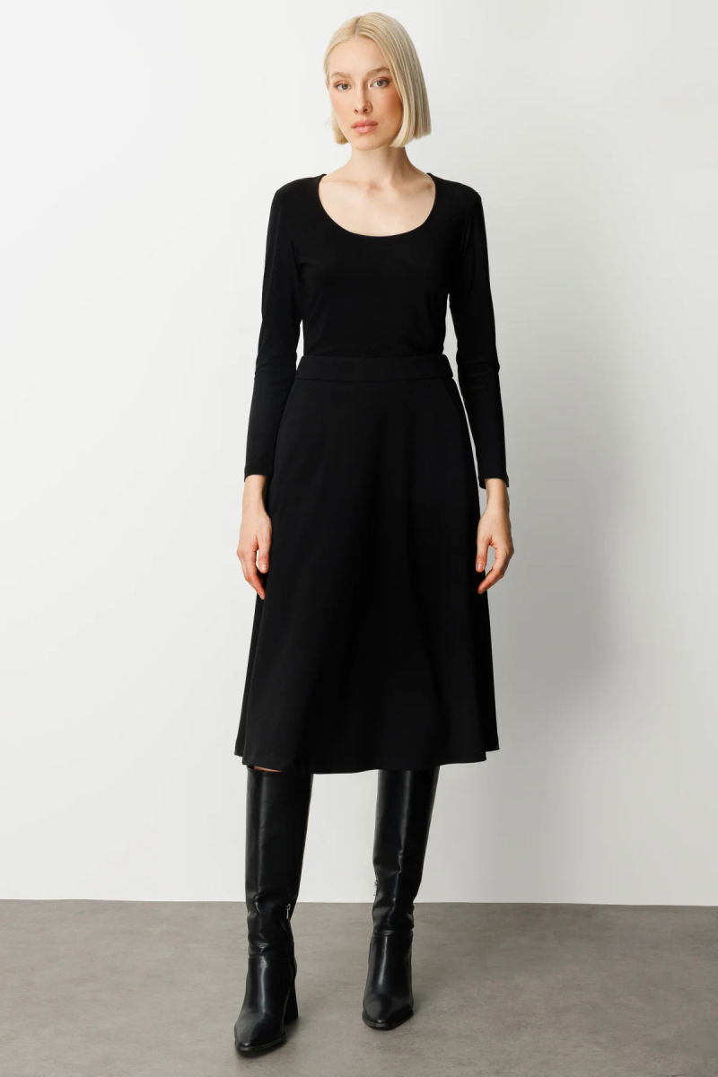 Ekol Kadın Beli Lastikli Volanlı Midi Etek 2023 Siyah - Ekol