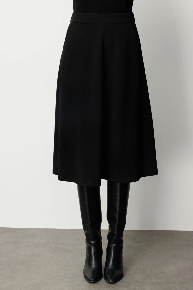 Ekol Kadın Beli Lastikli Volanlı Midi Etek 2023 Siyah - 3