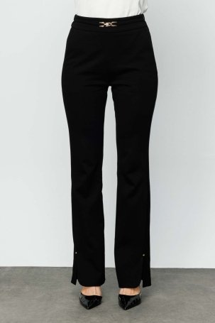 Ekol Kadın Beli Lastikli Yırtmaçlı Pantolon 3046 Siyah - 3