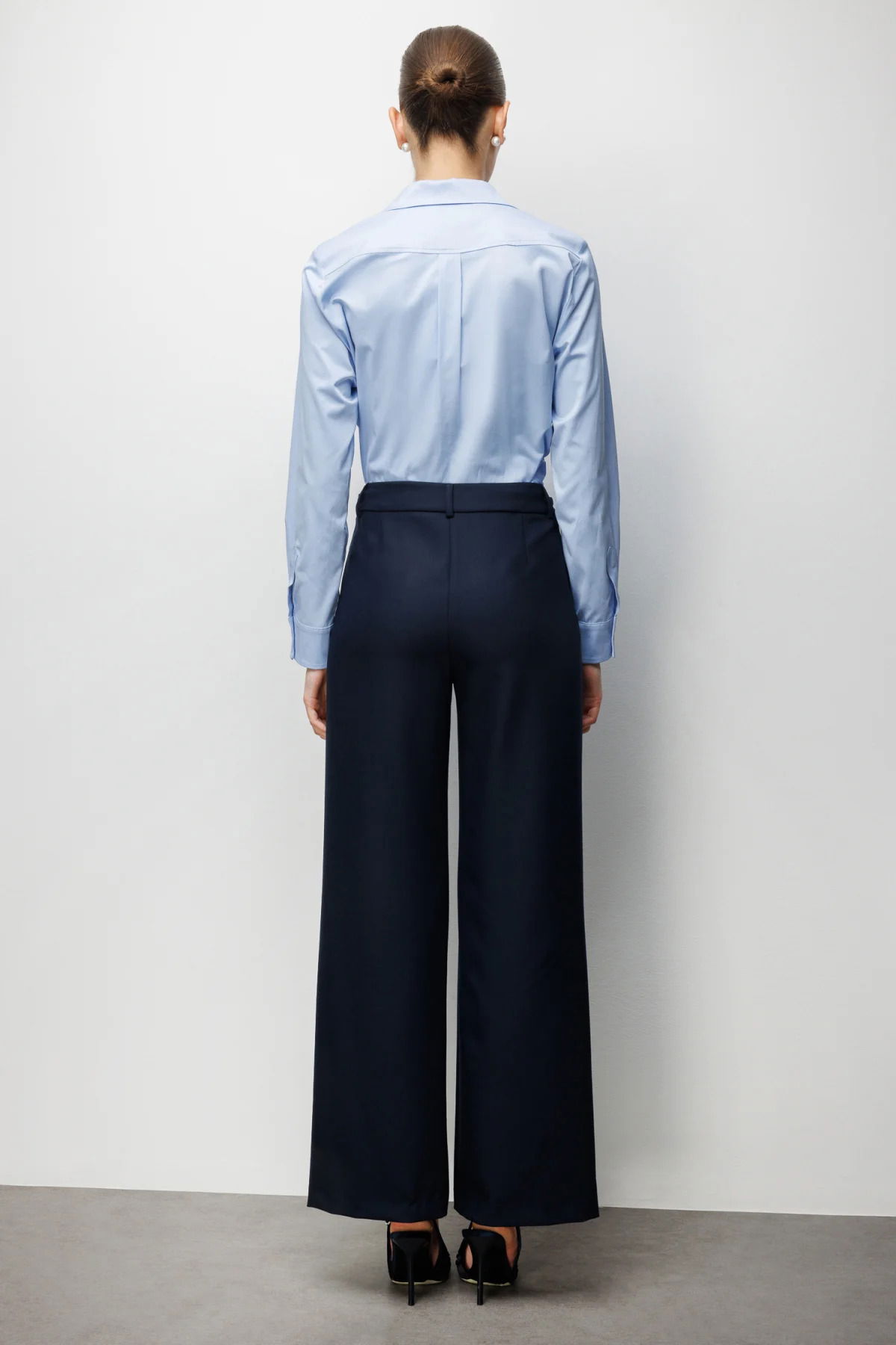 Ekol Kadın Beli Metal Aksesuarlı Bol Paça Pantolon 4010 Lacivert - 4