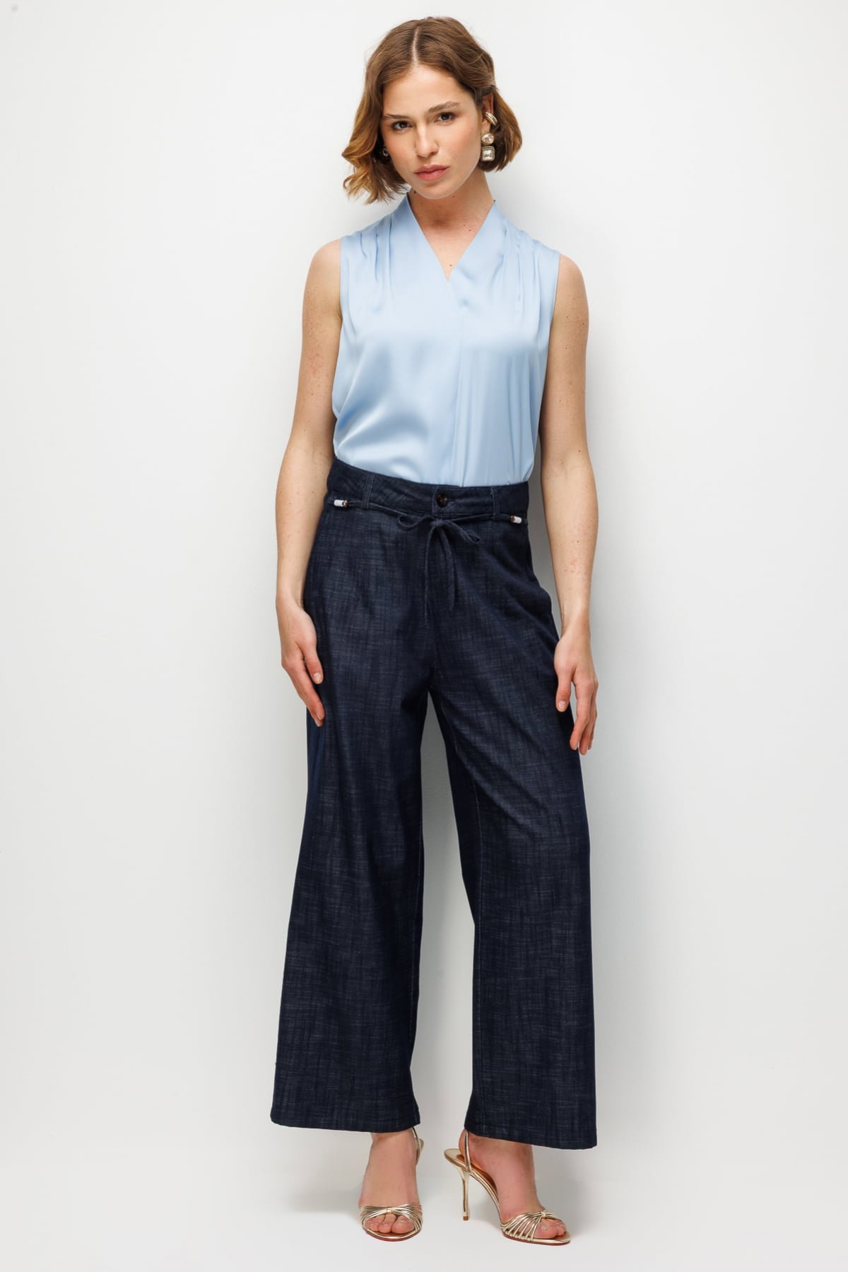 Ekol Kadın Beli Süs Kemerli Bol Paça Pantolon 4934 Indigo - 1