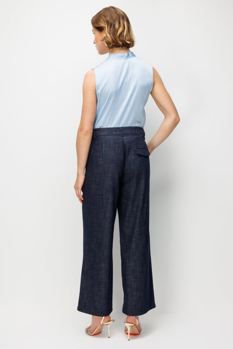 Ekol Kadın Beli Süs Kemerli Bol Paça Pantolon 4934 Indigo - 4