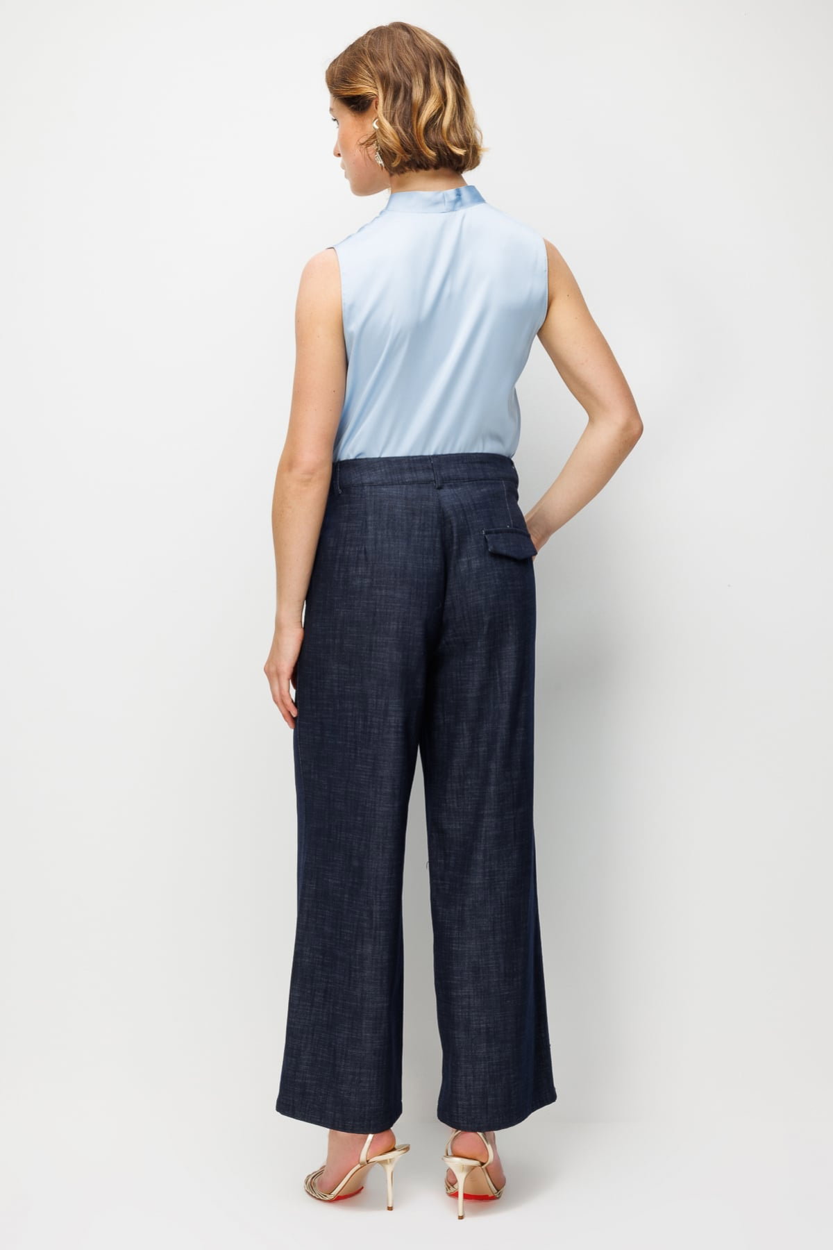 Ekol Kadın Beli Süs Kemerli Bol Paça Pantolon 4934 Indigo - 4