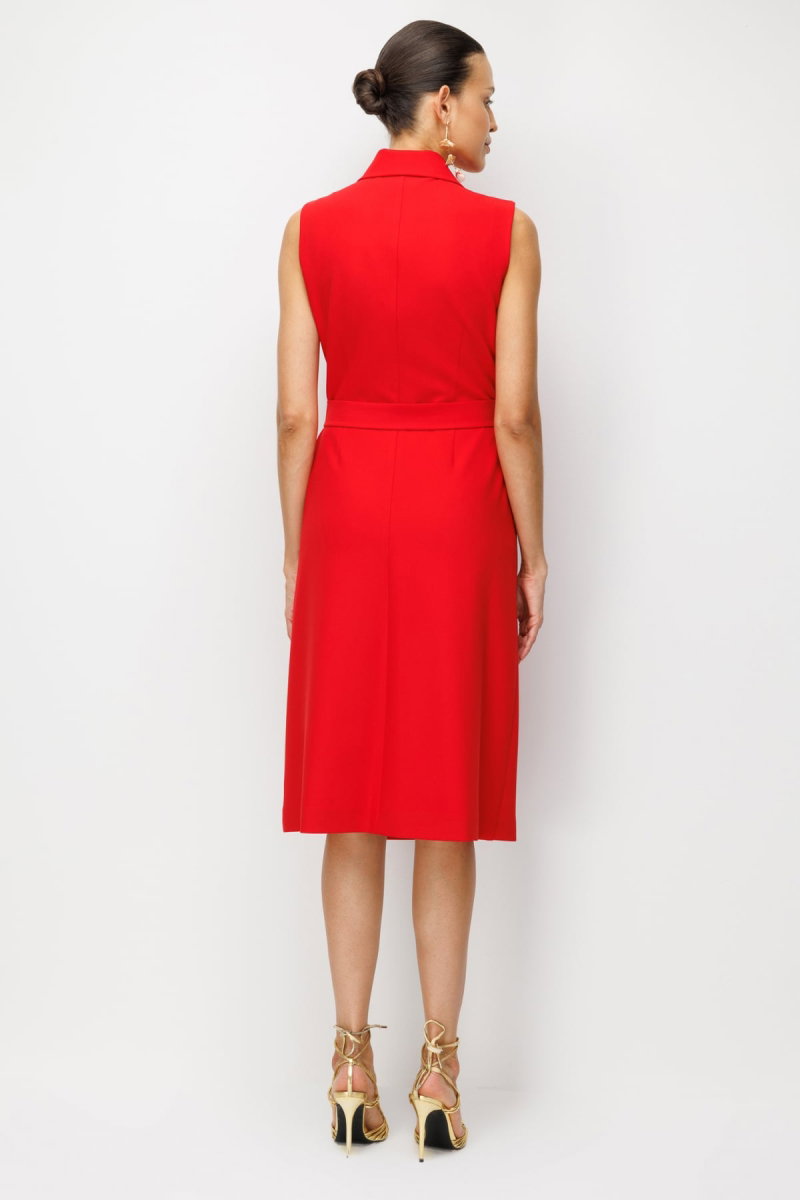 Ekol Kadın Beli Tokalı Kruvaze Midi Elbise 6134 Kırmızı - 4