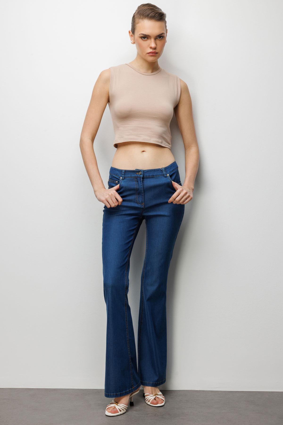 Ekol Kadın Beş Cep İspanyol Paça Pantolon 4084 Indigo - 1