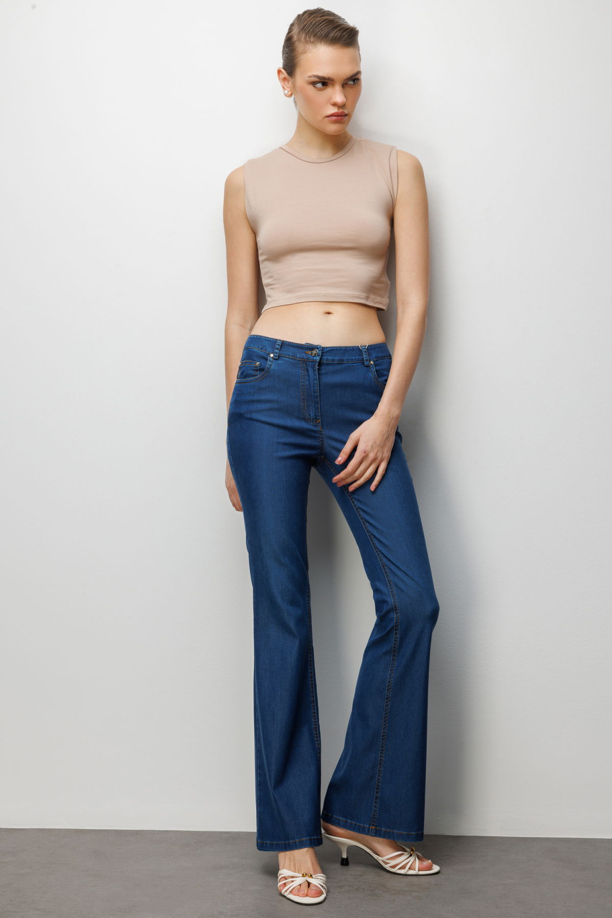 Ekol Kadın Beş Cep İspanyol Paça Pantolon 4084 Indigo - 2