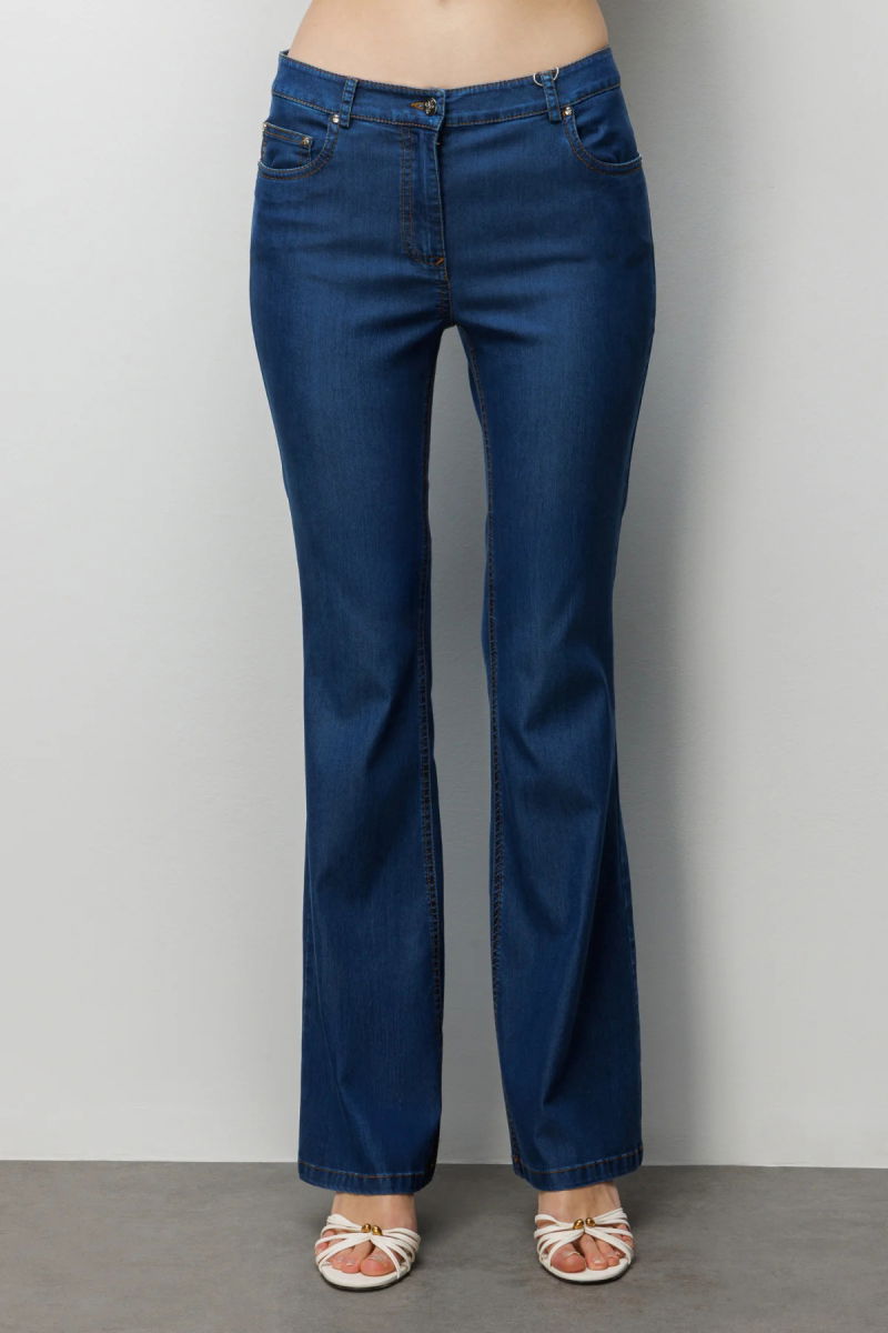 Ekol Kadın Beş Cep İspanyol Paça Pantolon 4084 Indigo - 3