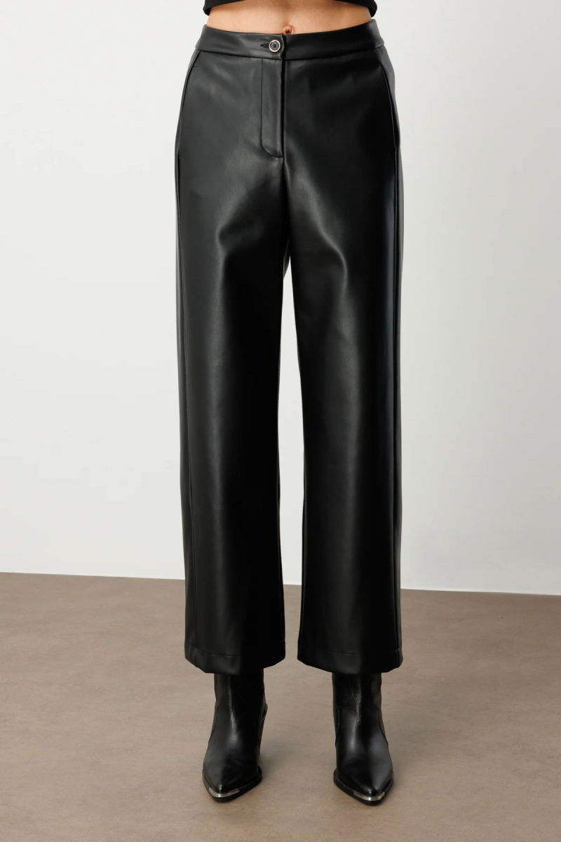 Ekol Kadın Bol Paça Deri Pantolon 1097 Siyah - 3