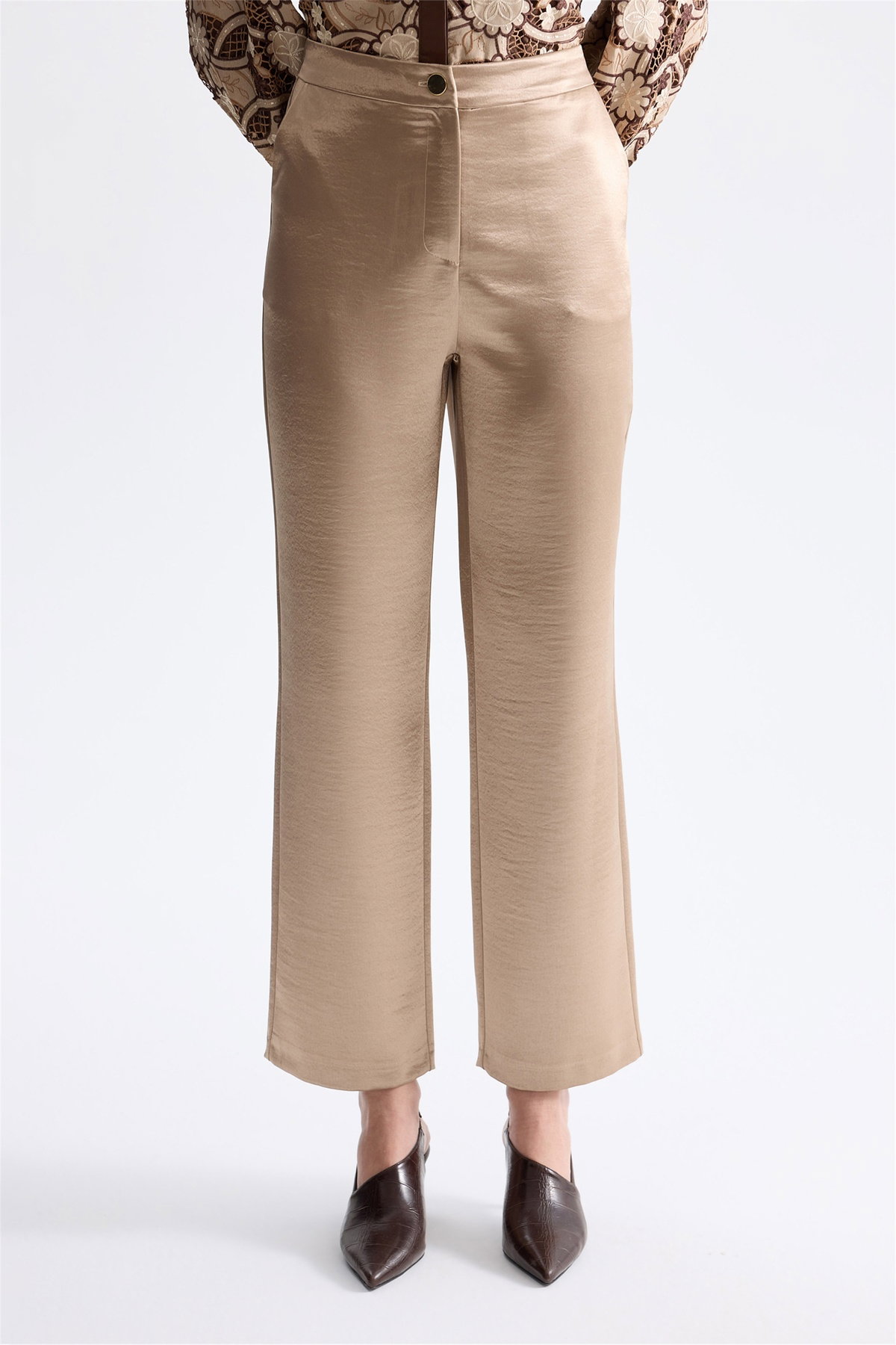 Ekol Kadın Bol Paça Saten Pantolon Gold - 3