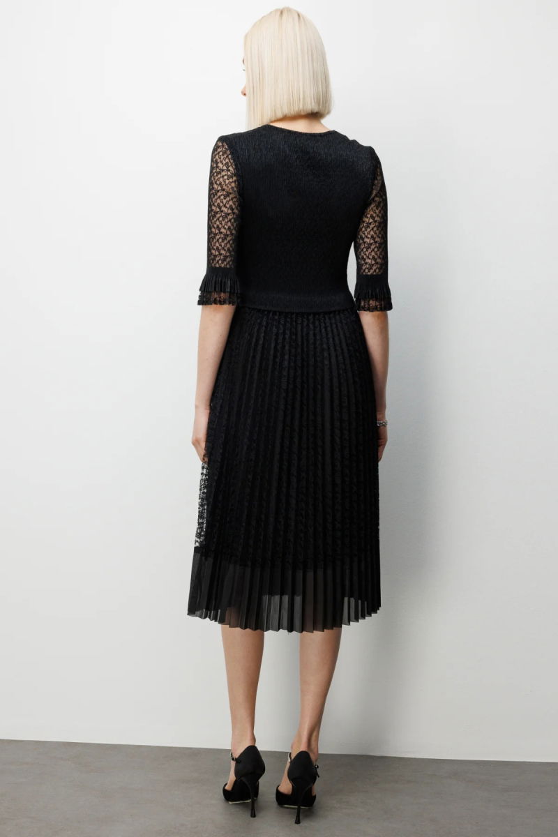 Ekol Kadın Boncuk Detaylı Dantelli Elbise 6918 Siyah - 4