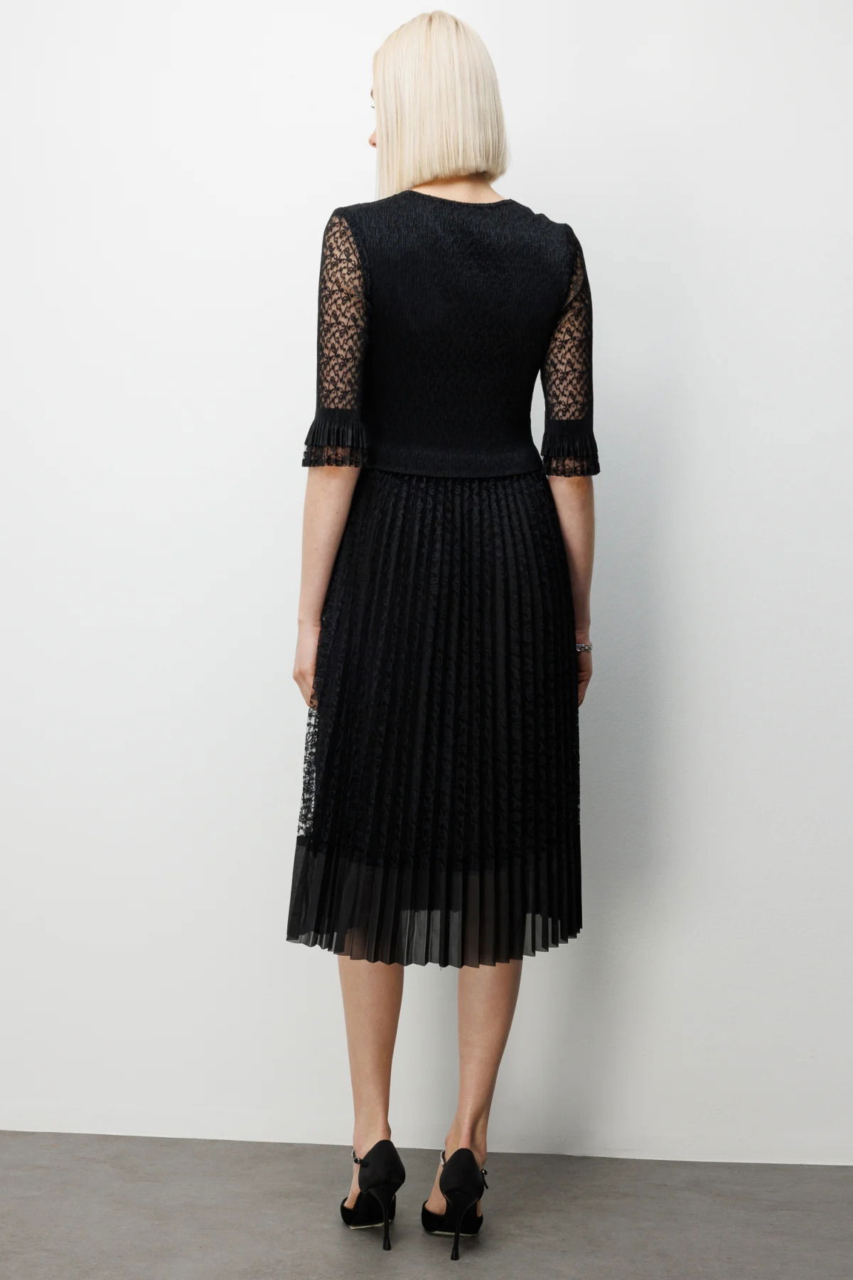 Ekol Kadın Boncuk Detaylı Dantelli Elbise 6918 Siyah - 4