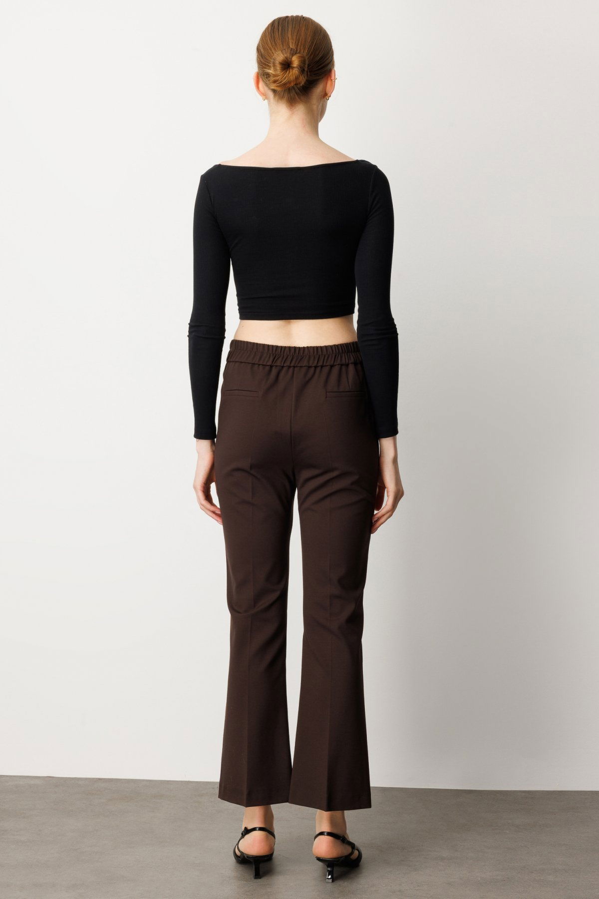 Ekol Kadın Boncuk Detaylı İspanyol Paça Pantolon 1083 Kahverengi - 4