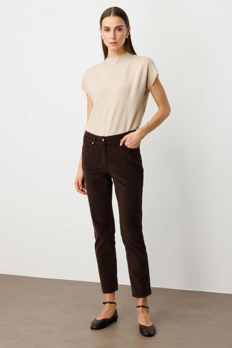 Ekol Kadın Boru Paça Kadife Pantolon 1049 Kahverengi - Ekol