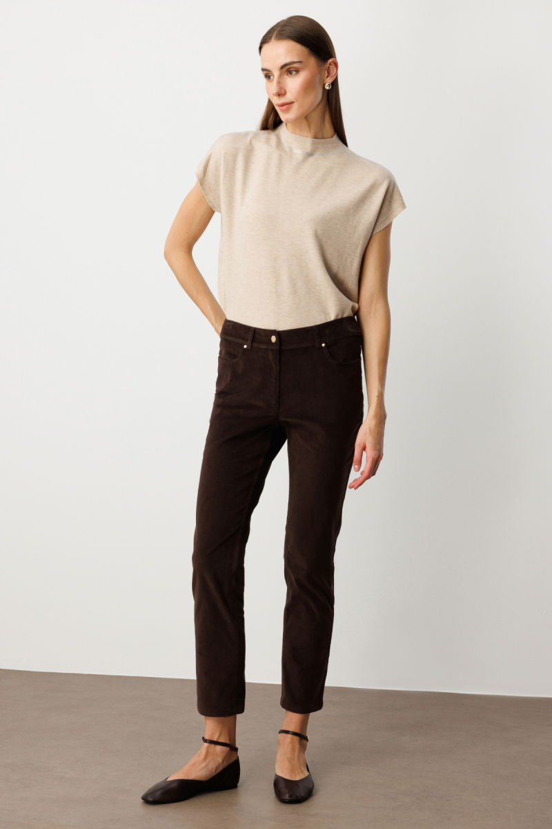 Ekol Kadın Boru Paça Kadife Pantolon 1049 Kahverengi - 2