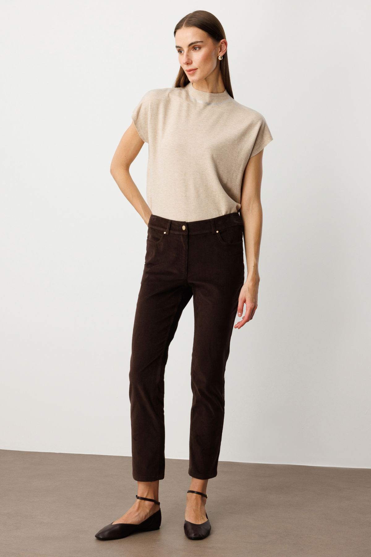 Ekol Kadın Boru Paça Kadife Pantolon 1049 Kahverengi - 2