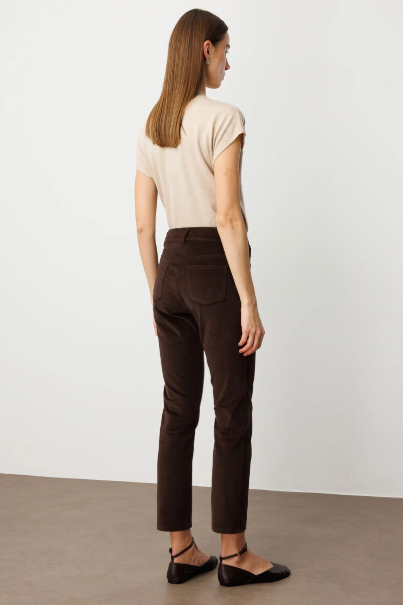 Ekol Kadın Boru Paça Kadife Pantolon 1049 Kahverengi - 4