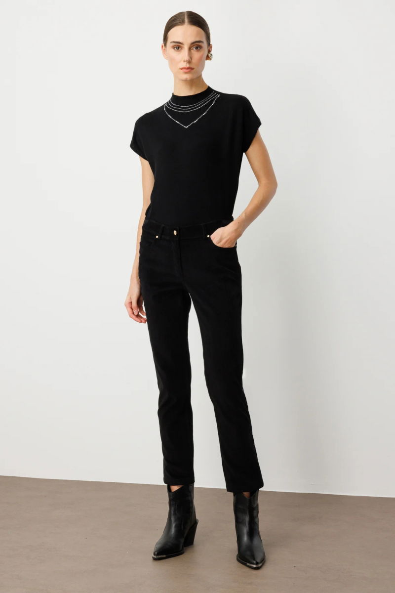 Ekol Kadın Boru Paça Kadife Pantolon 1049 Siyah - Ekol