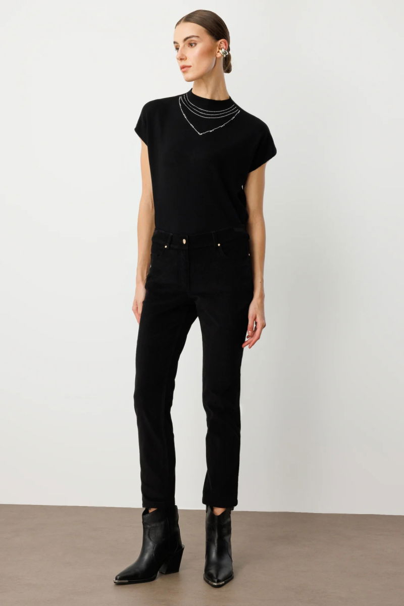 Ekol Kadın Boru Paça Kadife Pantolon 1049 Siyah - 2