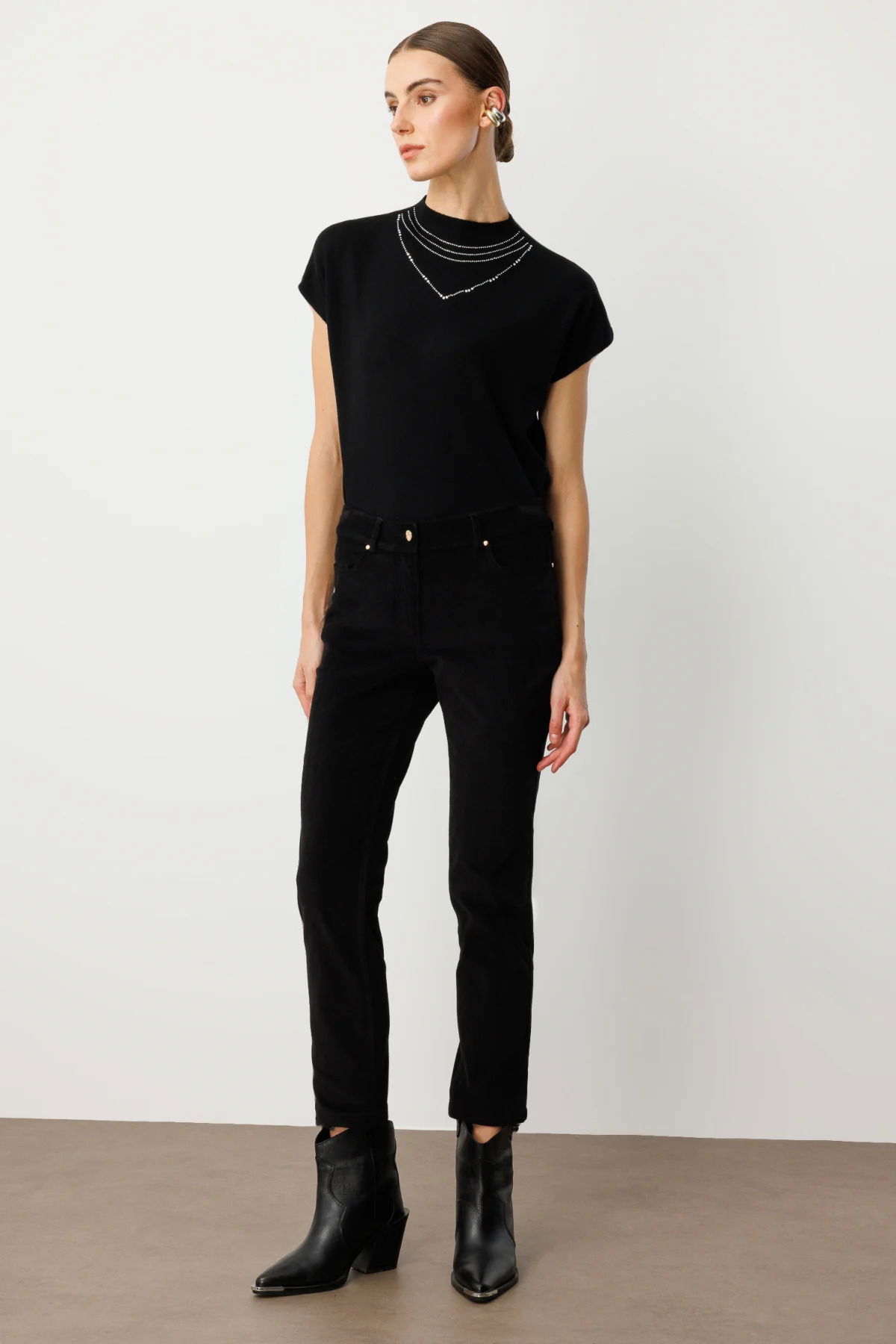 Ekol Kadın Boru Paça Kadife Pantolon 1049 Siyah - 2