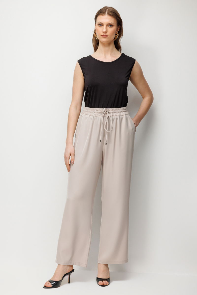 Ekol Kadın Büyük Beden Beli Bağcıklı Bol Paça Pantolon 4126 Kum - Ekol