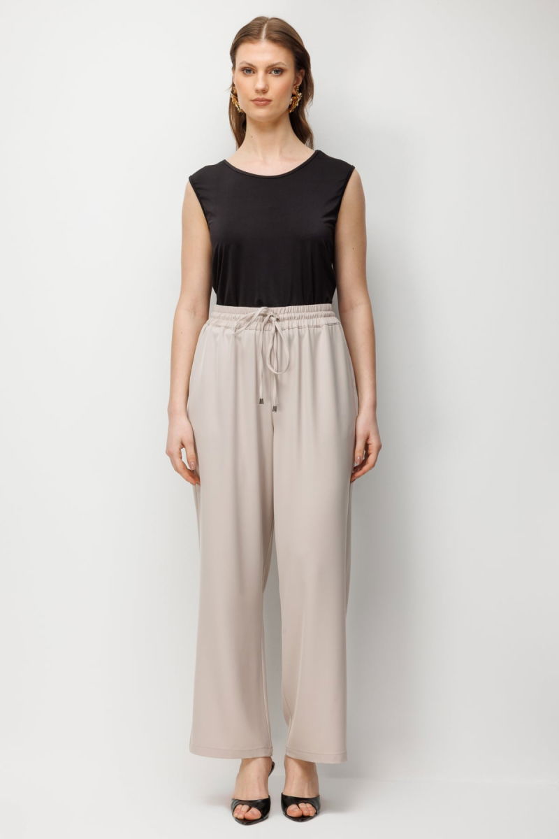 Ekol Kadın Büyük Beden Beli Bağcıklı Bol Paça Pantolon 4126 Kum - 2