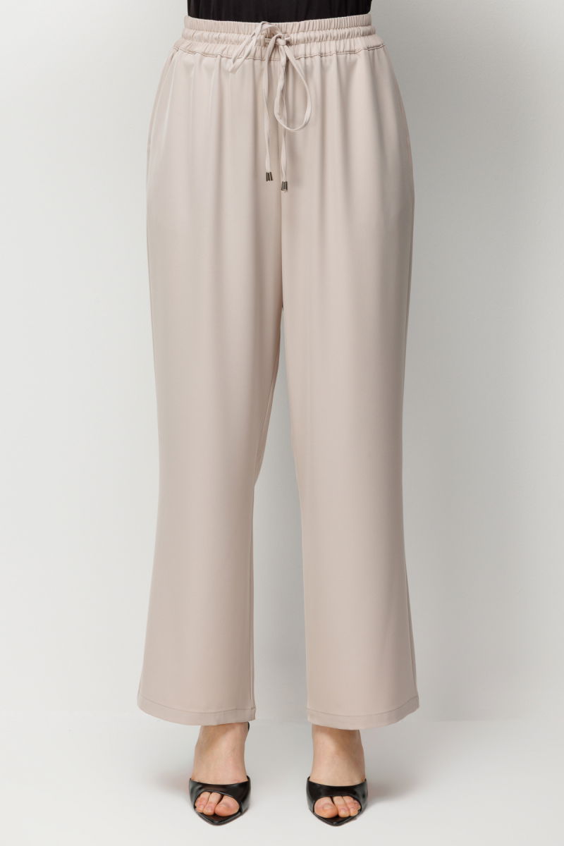 Ekol Kadın Büyük Beden Beli Bağcıklı Bol Paça Pantolon 4126 Kum - 3