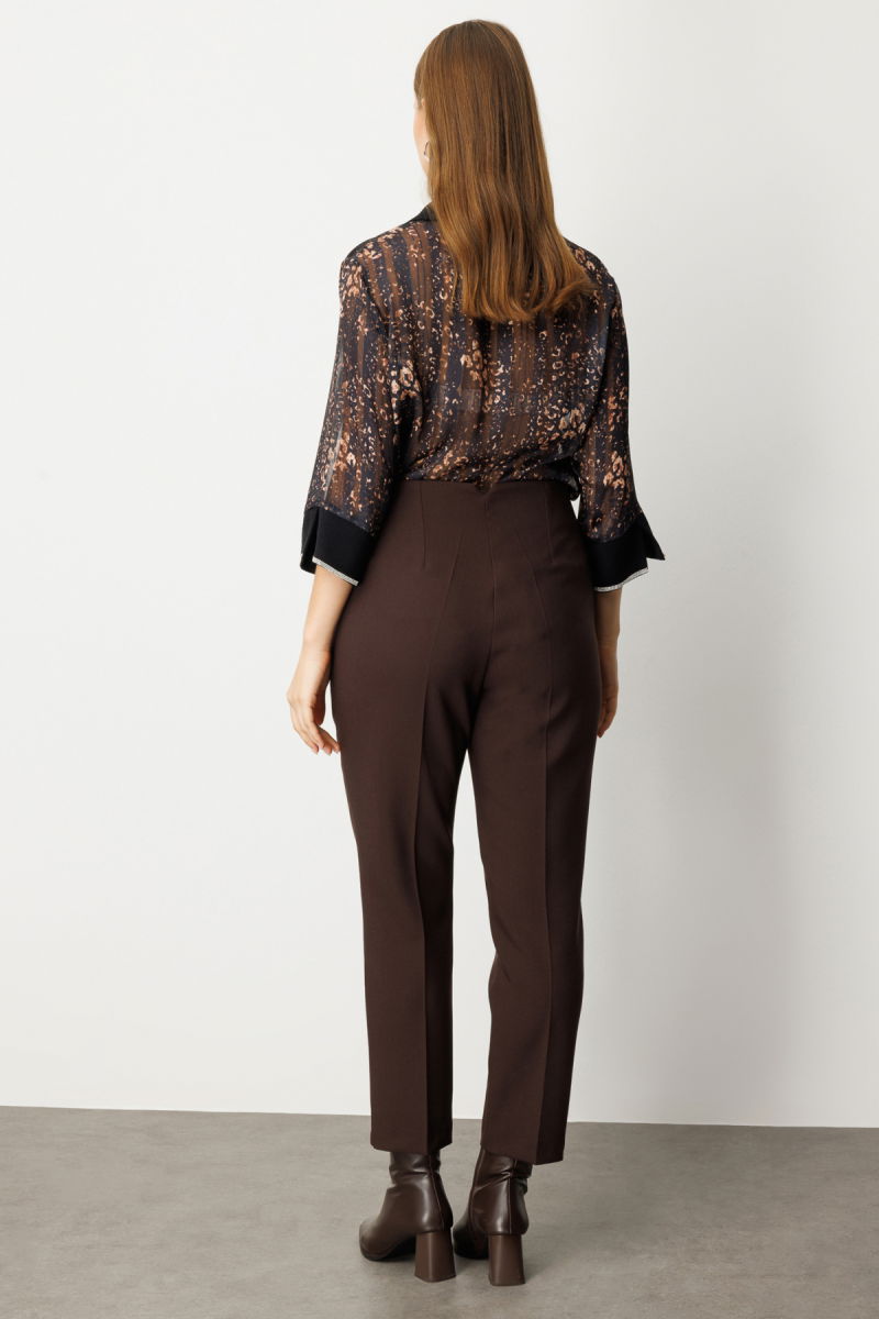 Ekol Kadın Büyük Beden Beli Kalın Lastikli Boru Paça Pantolon 1111 Kahverengi - 4