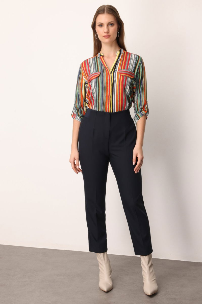 Ekol Kadın Büyük Beden Beli Kalın Lastikli Boru Paça Pantolon 1111 Lacivert - Ekol