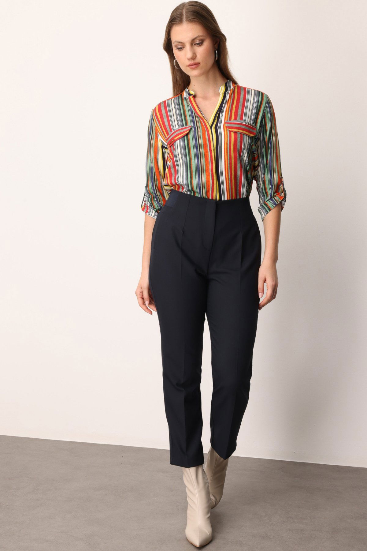 Ekol Kadın Büyük Beden Beli Kalın Lastikli Boru Paça Pantolon 1111 Lacivert - 2