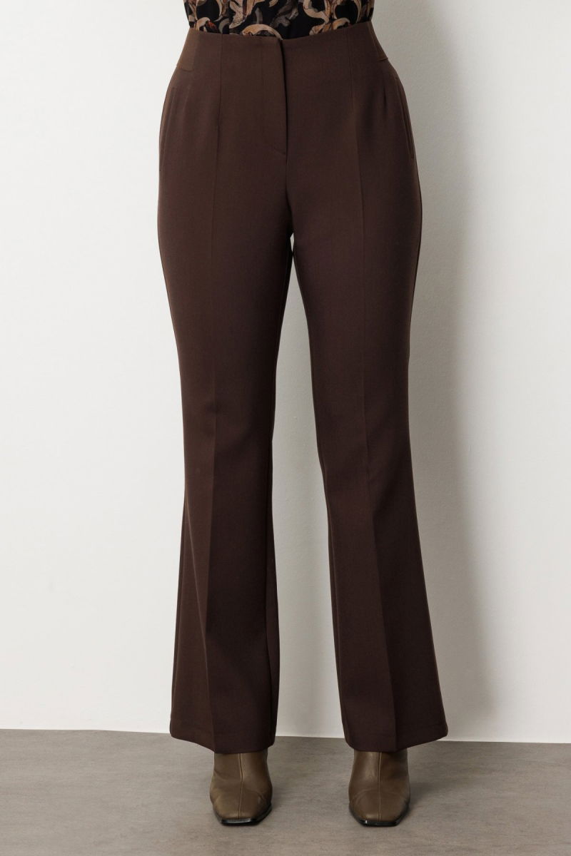 Ekol Kadın Büyük Beden Beli Kalın Lastikli İspanyol Paça Pantolon 1107 Kahverengi - 3