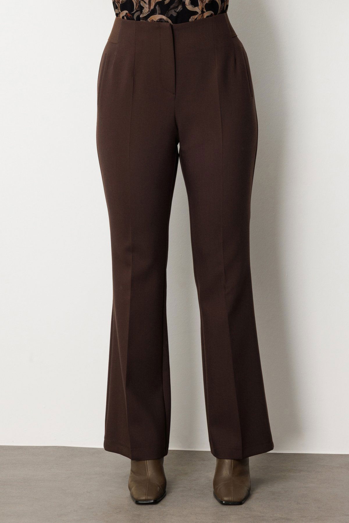 Ekol Kadın Büyük Beden Beli Kalın Lastikli İspanyol Paça Pantolon 1107 Kahverengi - 3