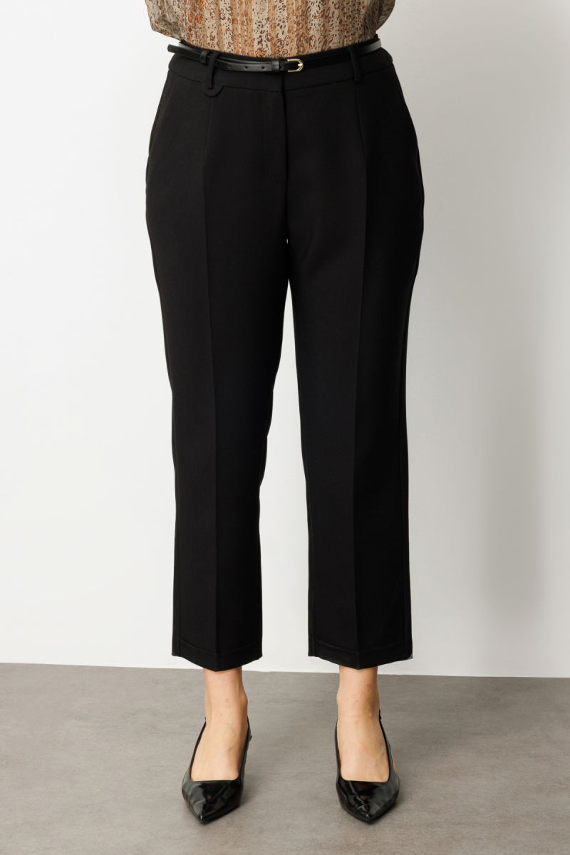 Ekol Kadın Büyük Beden Beli Kemerli Bol Paça Pantolon 1005 Siyah - 3