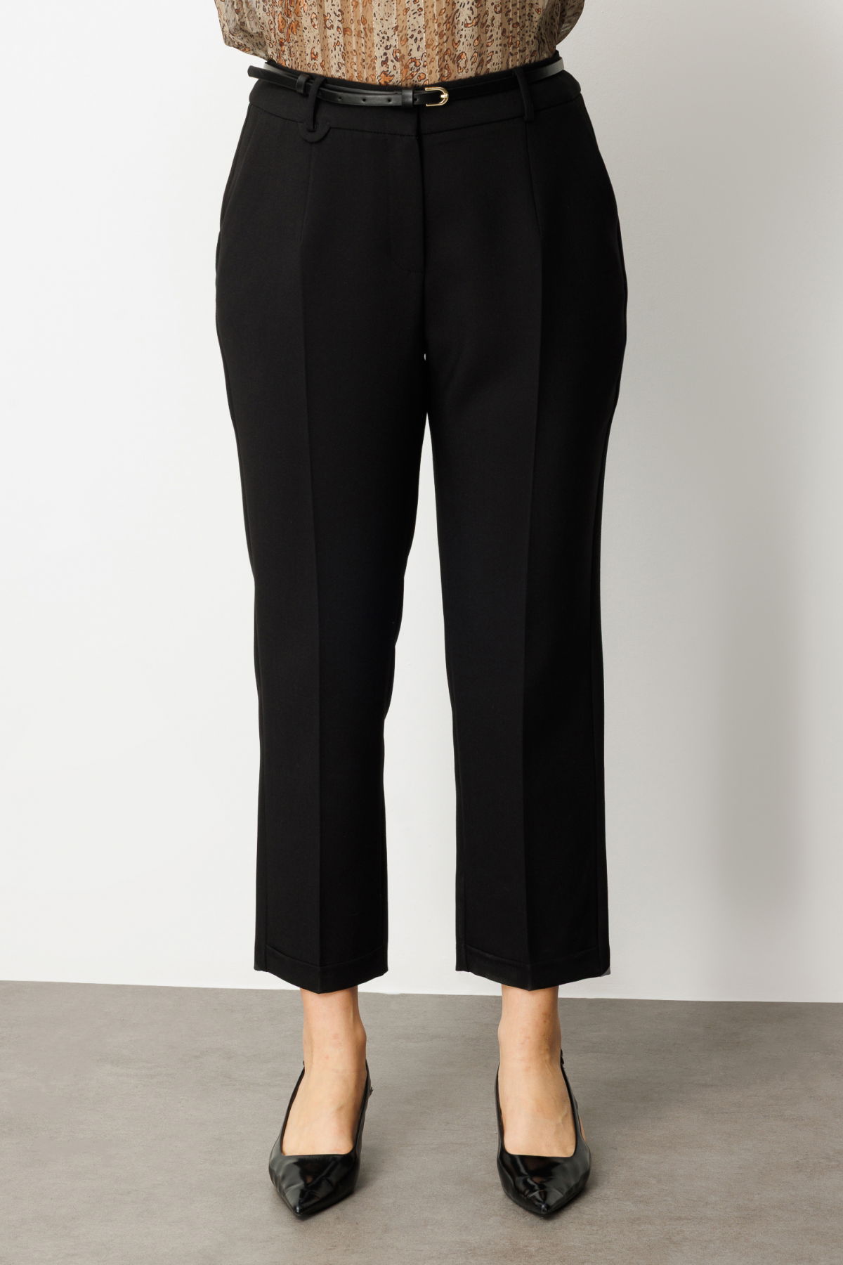 Ekol Kadın Büyük Beden Beli Kemerli Bol Paça Pantolon 1005 Siyah - 3