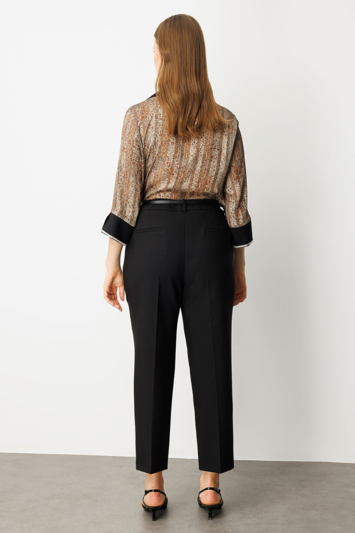 Ekol Kadın Büyük Beden Beli Kemerli Bol Paça Pantolon 1005 Siyah - 4