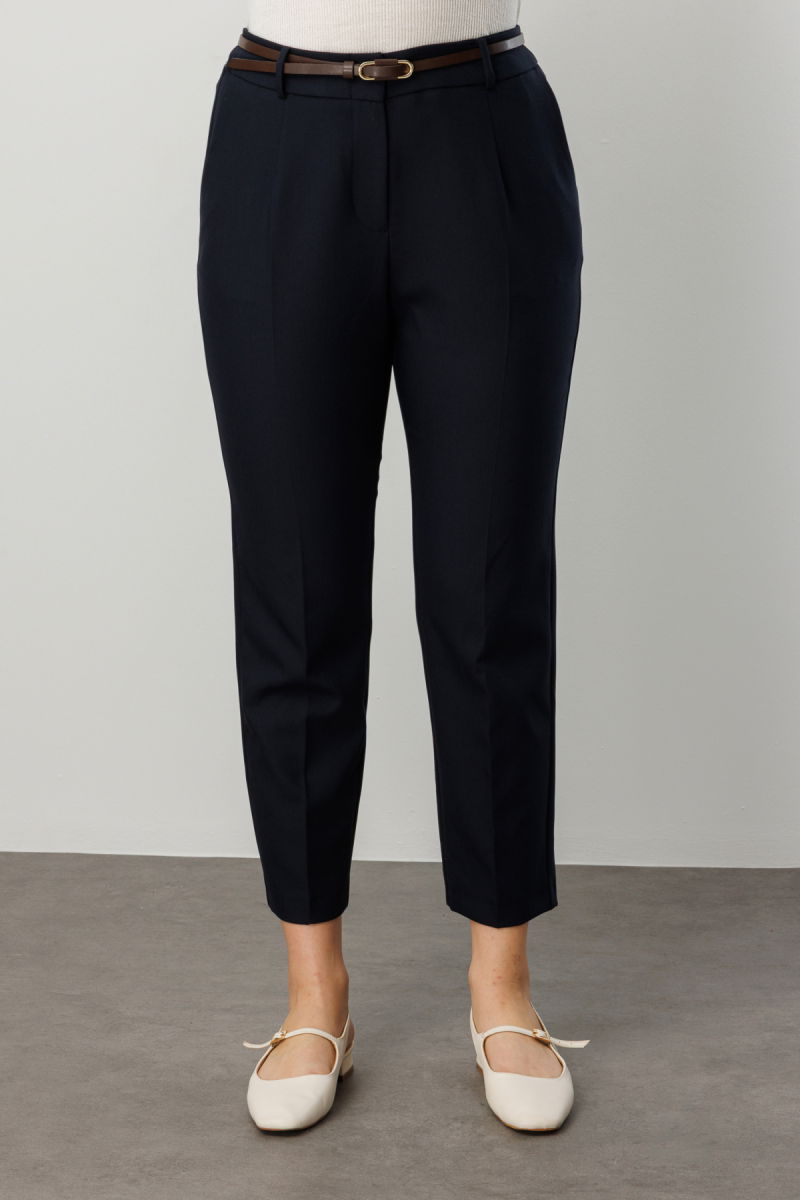 Ekol Kadın Büyük Beden Beli Kemerli Dar Paça Pantolon 1015 Lacivert - 3